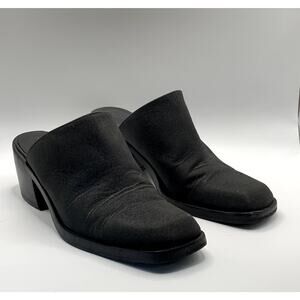 NODALETO Women's Black Shimmer Bulla Square-Toe Block-Heel Mules SZ 7